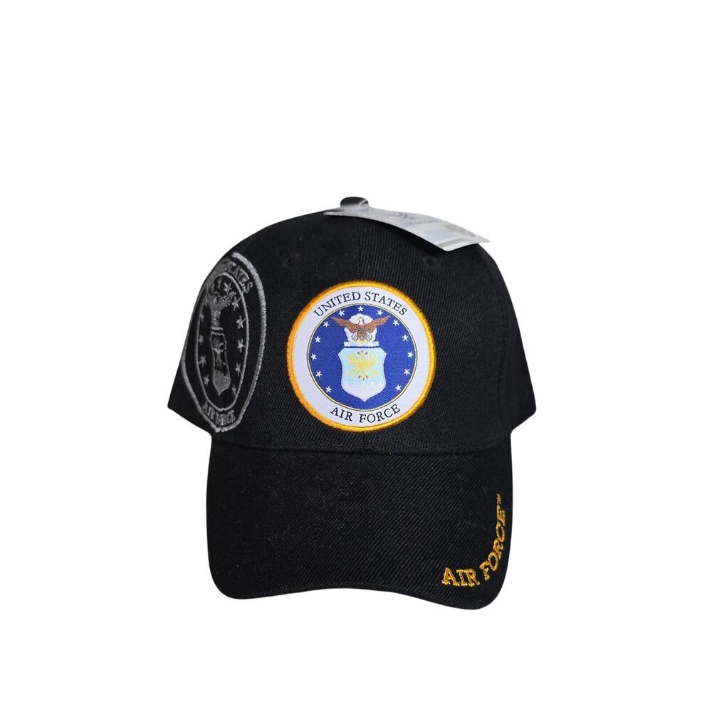 U.S. Air Force Black Big Logo Cap Embroidered Adjustable Hat NWT